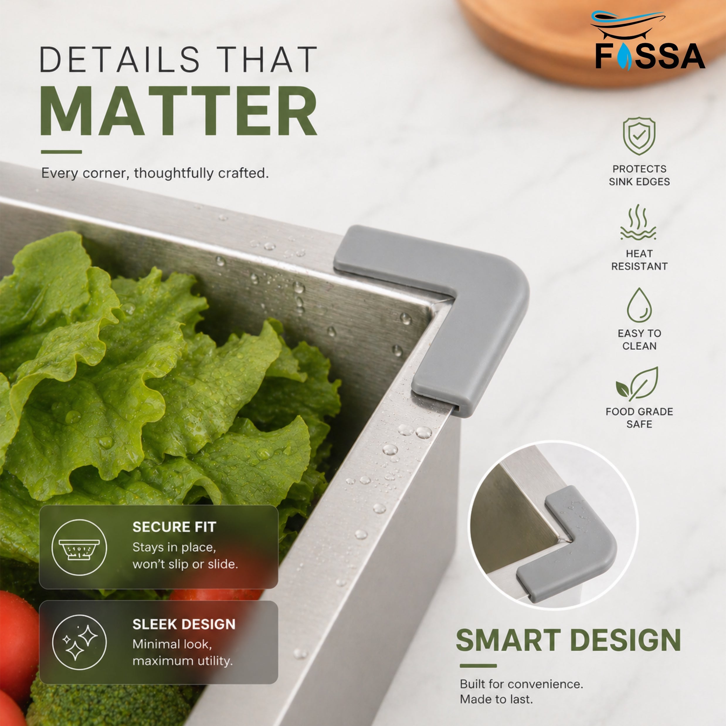 Fossa 15"x4" 304 Stainless Steel Handmade Colander for Single & Double Bowl Kitchen Sink - Matte Silver