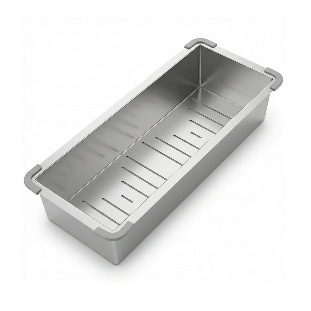 Fossa 15"x4" 304 Stainless Steel Handmade Colander for Single & Double Bowl Kitchen Sink - Matte Silver