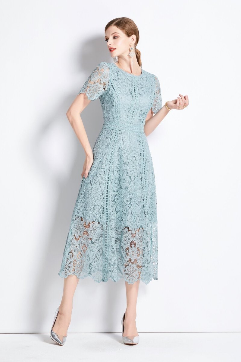 Elegant Floral Lace A-Line Midi Dress
