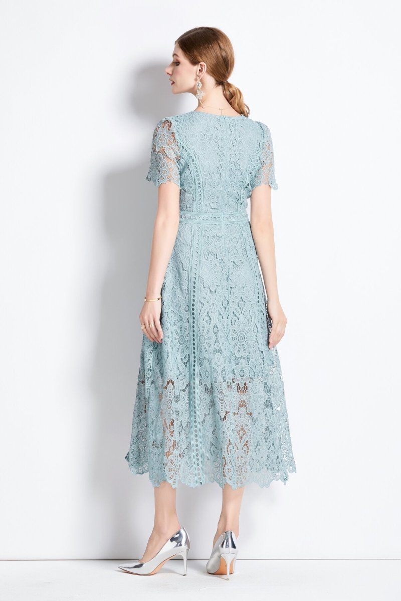 Elegant Floral Lace A-Line Midi Dress