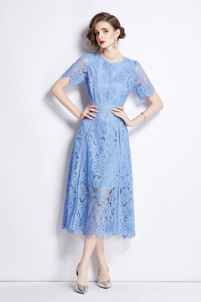 Elegant Floral Lace A-Line Midi Dress