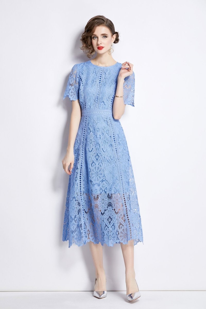 Elegant Floral Lace A-Line Midi Dress