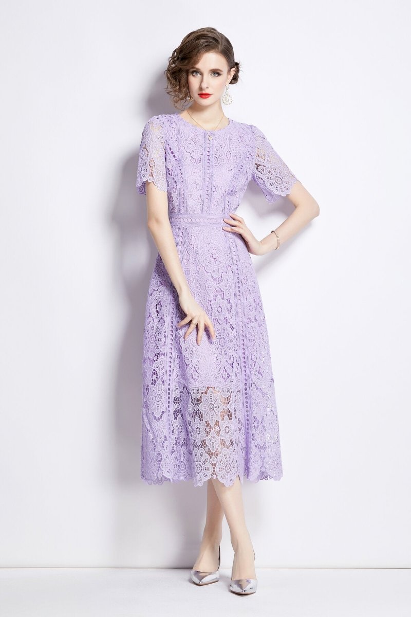 Elegant Floral Lace A-Line Midi Dress