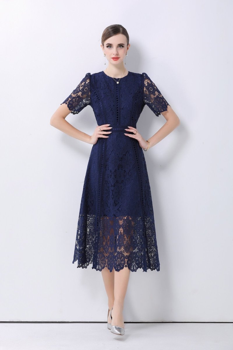 Elegant Floral Lace A-Line Midi Dress