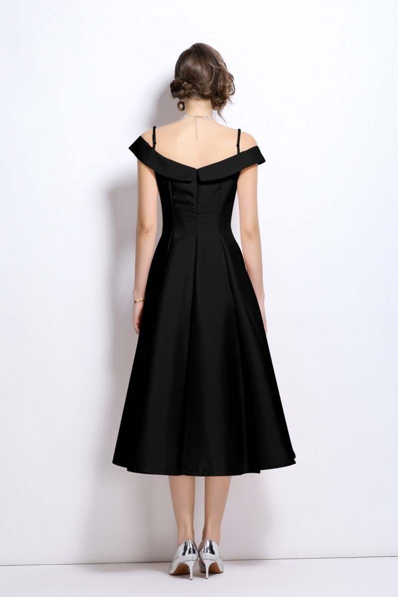 Off Shoulder Sweetheart Neckline Calf Length Dress
