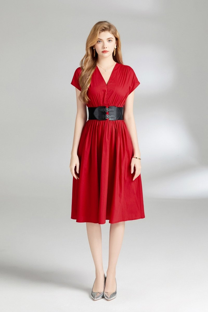 Plunging Neckline Cinched Waist Dress