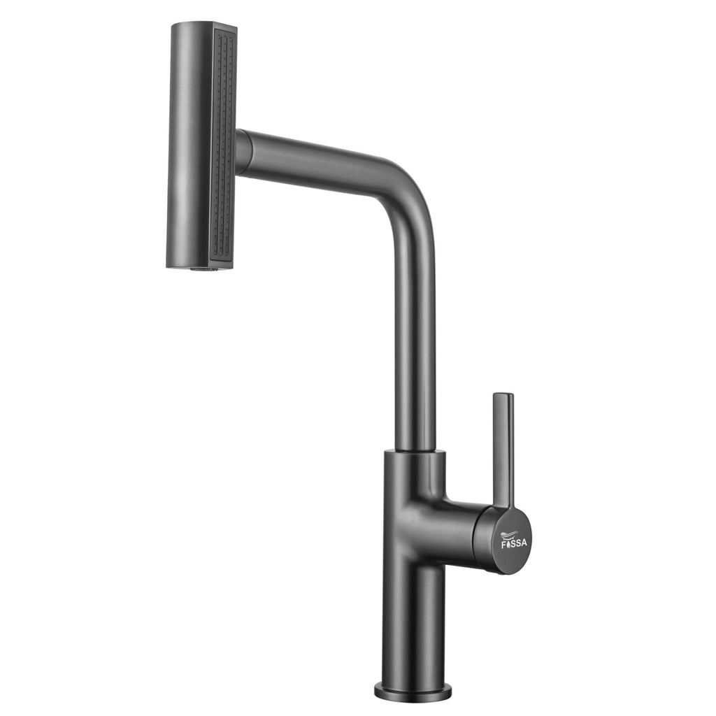 Rainfall Pull Out Four-Flow 360° Hot & Cold Stainless Steel Kitchen Mixer Faucet Black