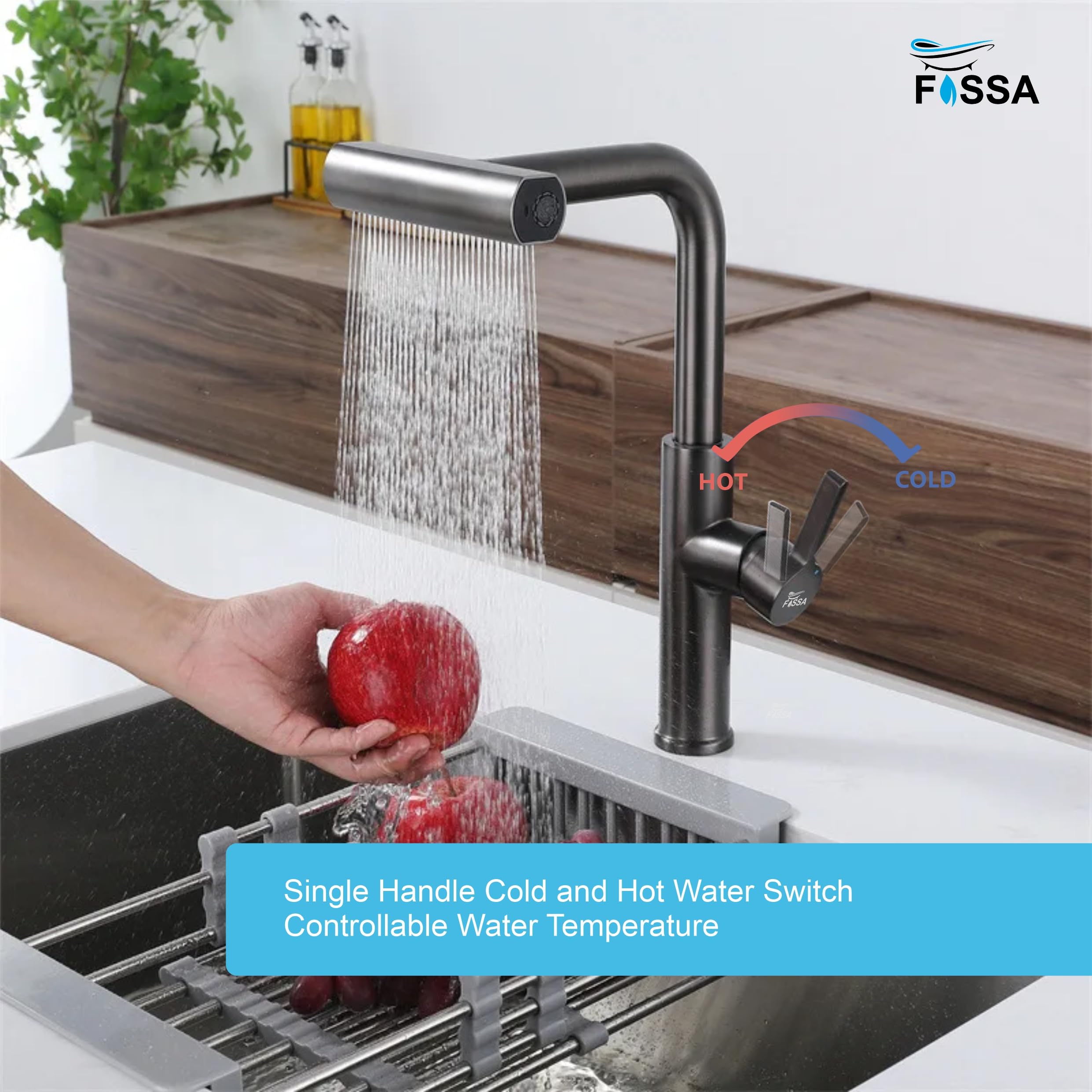 Rainfall Pull Out Four-Flow 360° Hot & Cold Stainless Steel Kitchen Mixer Faucet Black