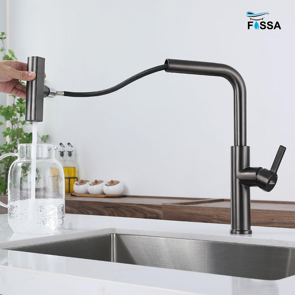 Rainfall Pull Out Four-Flow 360° Hot & Cold Stainless Steel Kitchen Mixer Faucet Black
