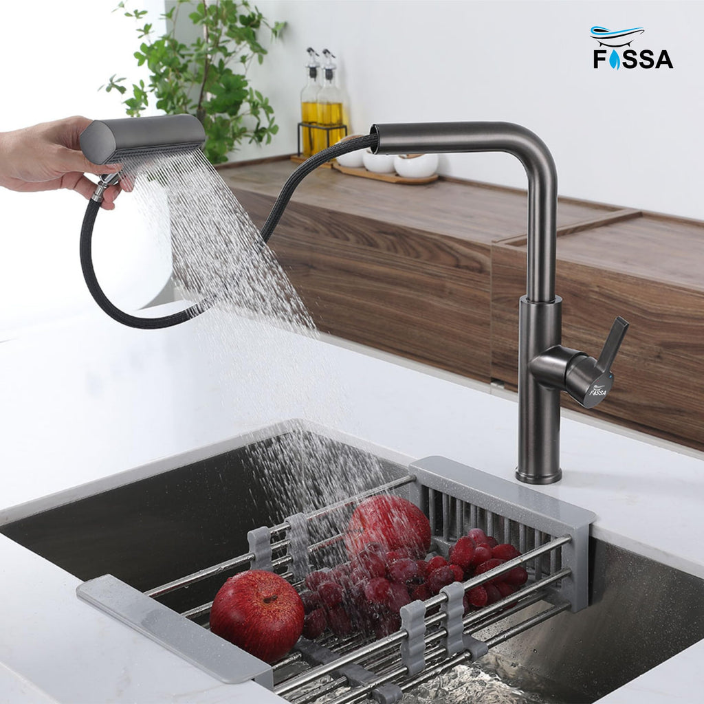 Rainfall Pull Out Four-Flow 360° Hot & Cold Stainless Steel Kitchen Mixer Faucet Black