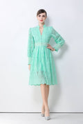 Romantic Eyelet Embroidered Waist Cinch Midi Dress