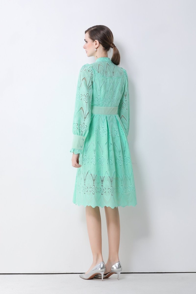 Romantic Eyelet Embroidered Waist Cinch Midi Dress