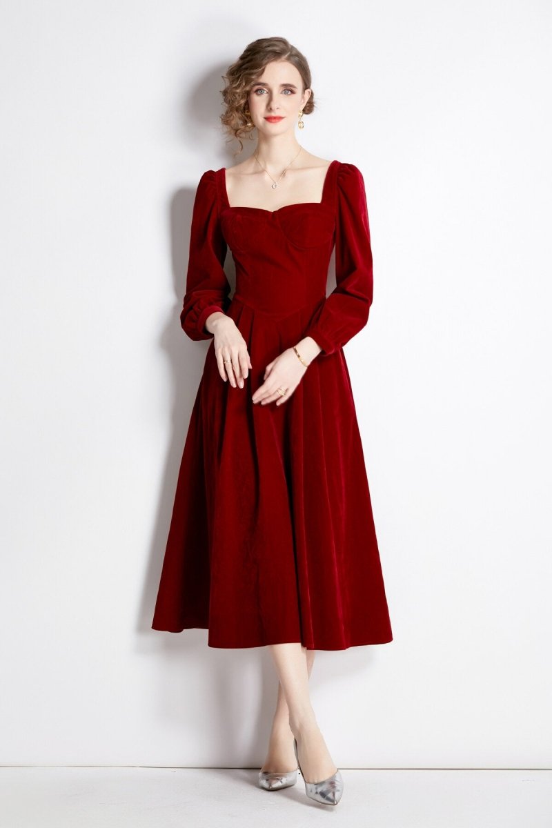 Square Sweetheart Neckline Vintage Velvet Dress
