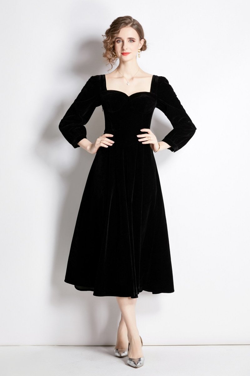Square Sweetheart Neckline Vintage Velvet Dress
